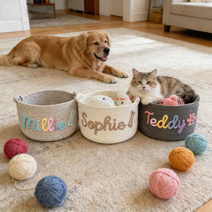 PawTidy Custom Cotton Rope Toy Basket – Woven Pet Storage Organizer