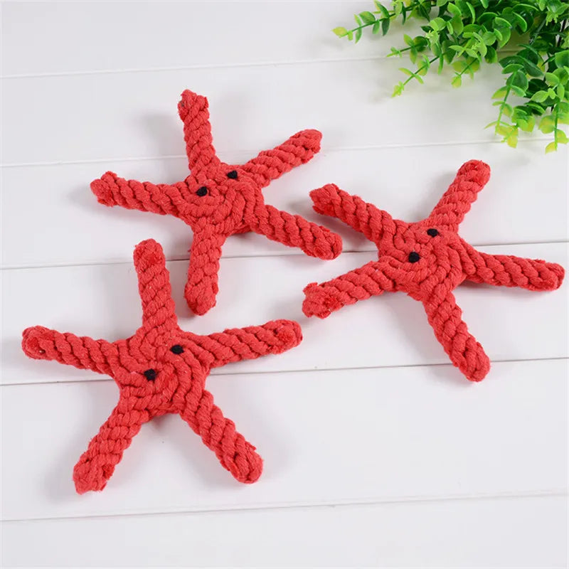Colorful Handmade Cotton Rope Dog Chew Toy - Carrot, Bone, Pear, Octopus, Starfish, Crab and more