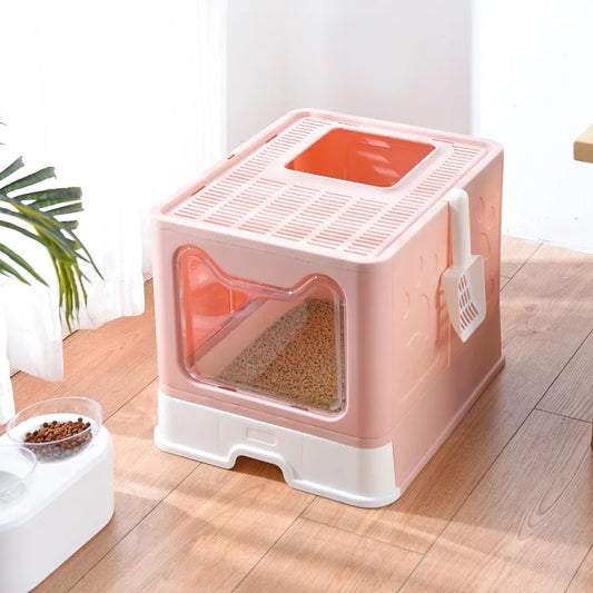 Cat Face Folding Drawer Litter Box – Spacious & Eco-Friendly Design