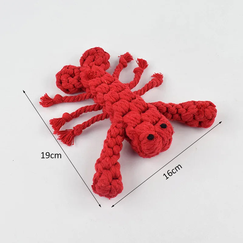 Colorful Handmade Cotton Rope Dog Chew Toy - Carrot, Bone, Pear, Octopus, Starfish, Crab and more