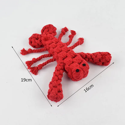 Colorful Handmade Cotton Rope Dog Chew Toy - Carrot, Bone, Pear, Octopus, Starfish, Crab and more