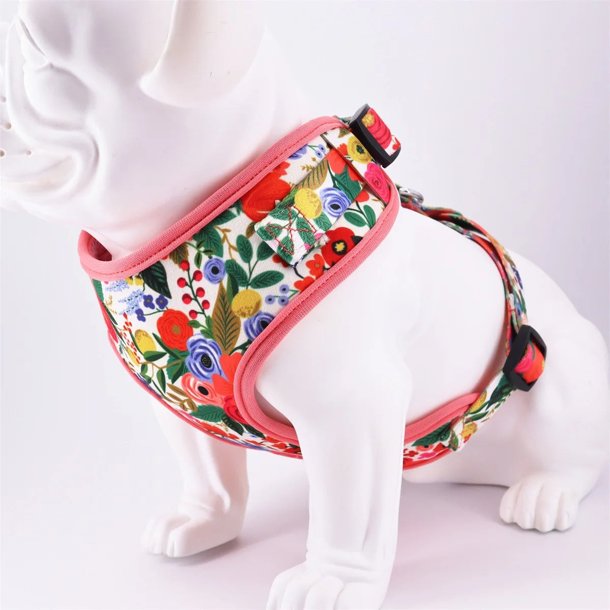 Elegant Floral Dog Harness Set with Personalized Collar & Leash