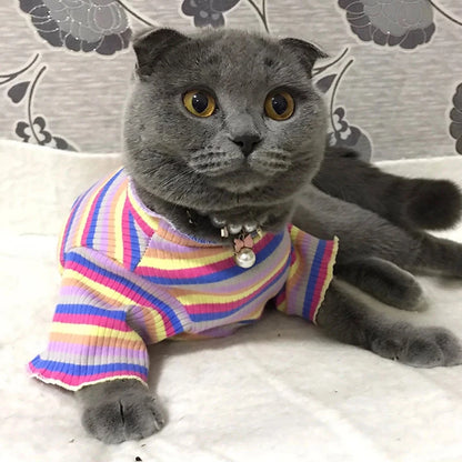StripeSnug Cotton Pet Vest – Playful & Breathable Style for Cats & Puppies