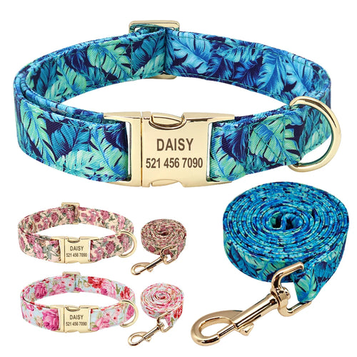 Personalized Floral Dog Collar and Leash Set