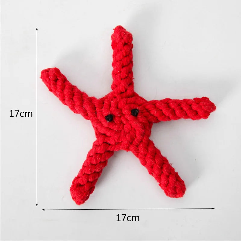 Colorful Handmade Cotton Rope Dog Chew Toy - Carrot, Bone, Pear, Octopus, Starfish, Crab and more