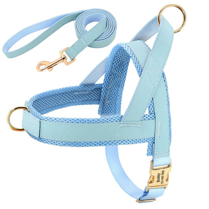 Personalized Leather Dog Collar & Harness Set with Custom ID – Perfect Fit for Every Dog