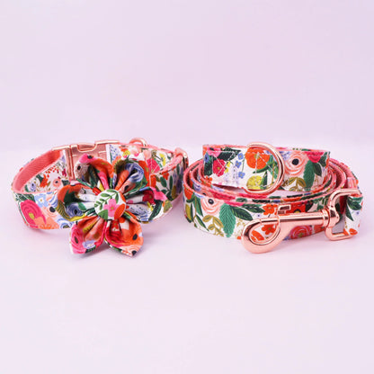 Elegant Floral Dog Harness Set with Personalized Collar & Leash