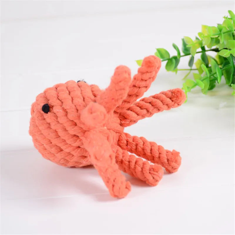 Colorful Handmade Cotton Rope Dog Chew Toy - Carrot, Bone, Pear, Octopus, Starfish, Crab and more