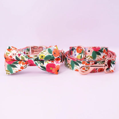 Elegant Floral Dog Harness Set with Personalized Collar & Leash