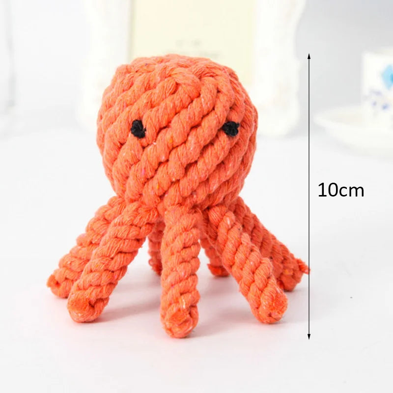 Colorful Handmade Cotton Rope Dog Chew Toy - Carrot, Bone, Pear, Octopus, Starfish, Crab and more