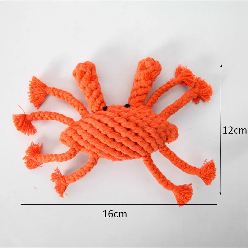 Colorful Handmade Cotton Rope Dog Chew Toy - Carrot, Bone, Pear, Octopus, Starfish, Crab and more