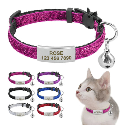 ShimmerGlow Personalized Quick-Release Cat Collar – Bling Sequin Safety ID Collar with Bell