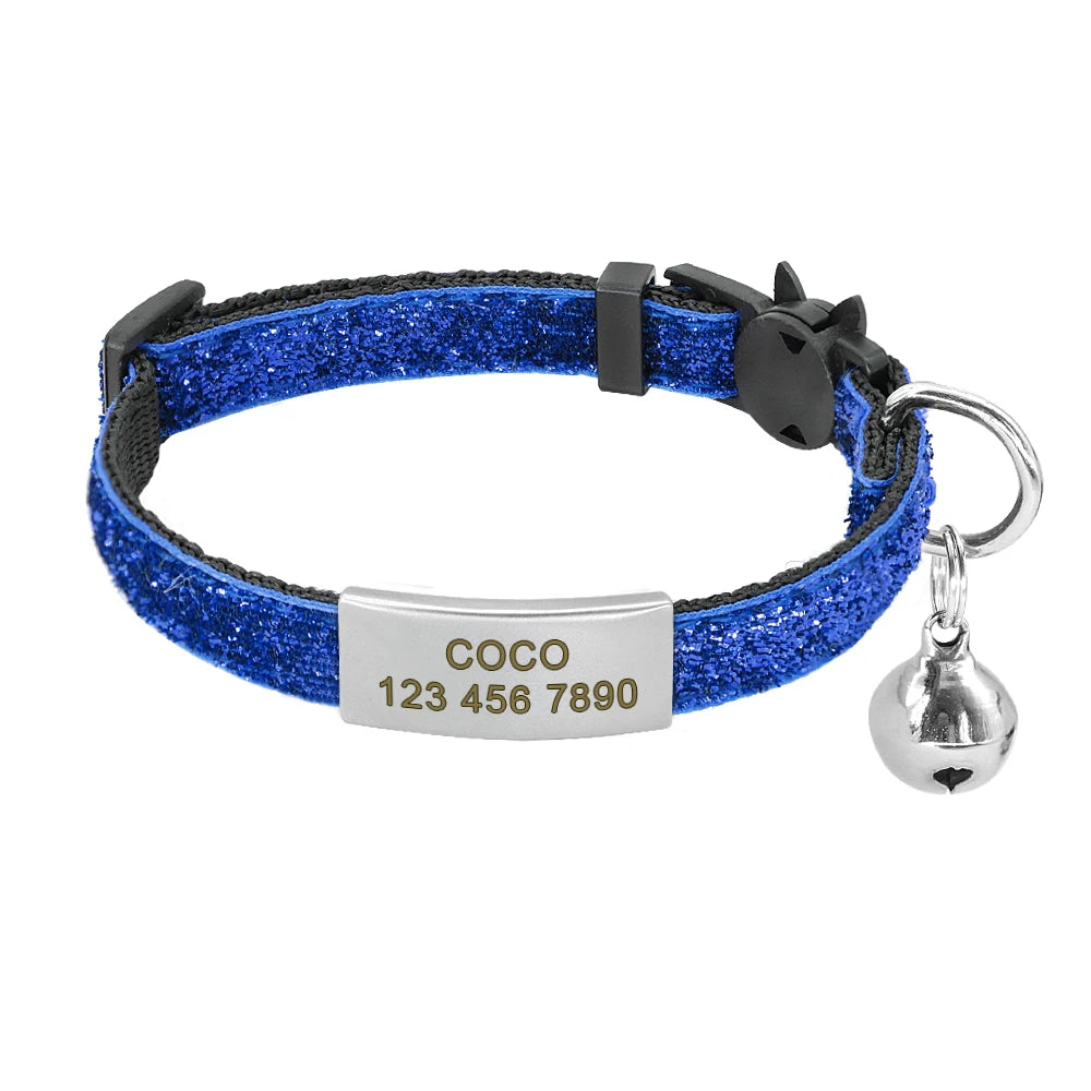 ShimmerGlow Personalized Quick-Release Cat Collar – Bling Sequin Safety ID Collar with Bell