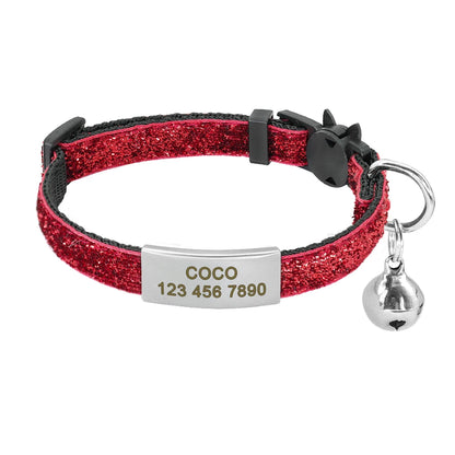 ShimmerGlow Personalized Quick-Release Cat Collar – Bling Sequin Safety ID Collar with Bell