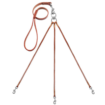 Effortless Trio: Leather No-Tangle Triple Dog Leash Coupler