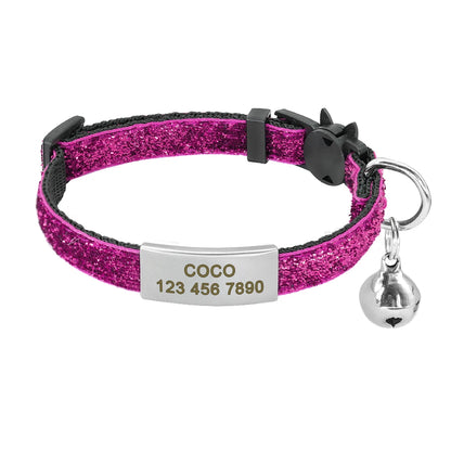 ShimmerGlow Personalized Quick-Release Cat Collar – Bling Sequin Safety ID Collar with Bell