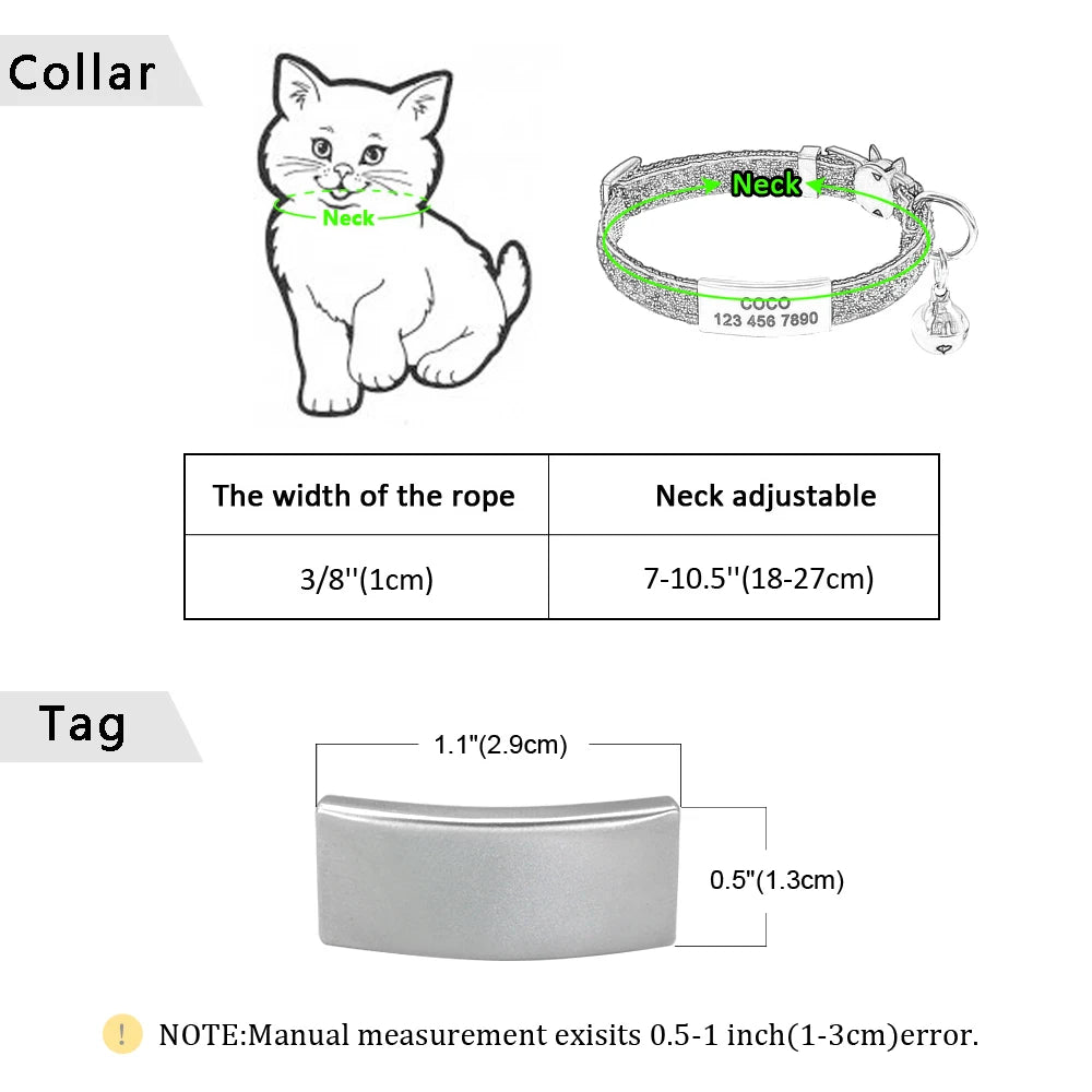 ShimmerGlow Personalized Quick-Release Cat Collar – Bling Sequin Safety ID Collar with Bell