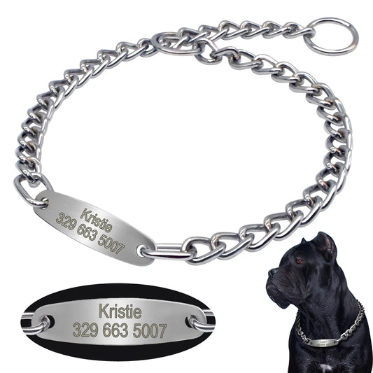 SilverPaw Personalized Metal Slip Collar – Custom Engraved Training Choker for Medium & Large Dogs