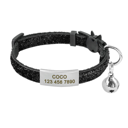 ShimmerGlow Personalized Quick-Release Cat Collar – Bling Sequin Safety ID Collar with Bell