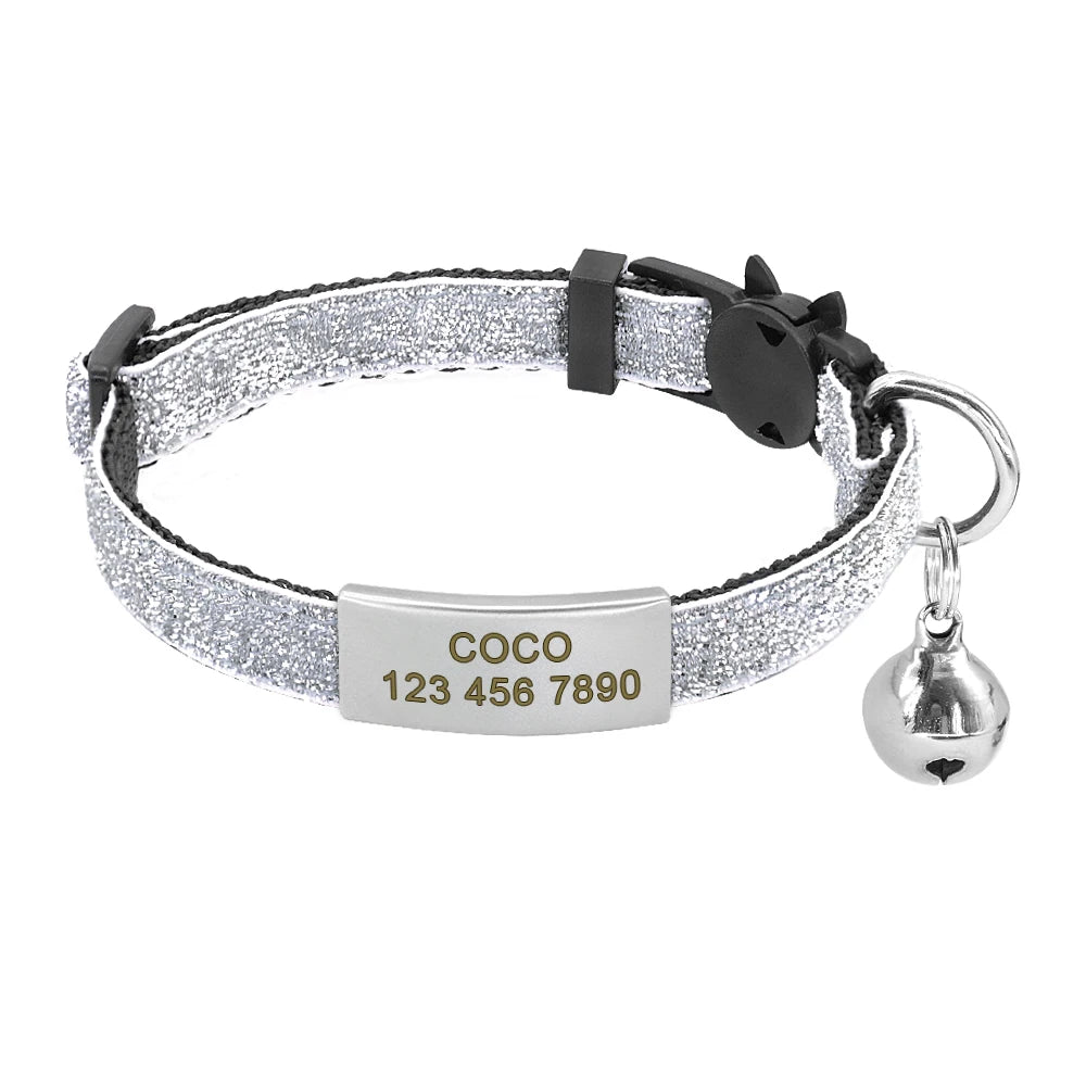 ShimmerGlow Personalized Quick-Release Cat Collar – Bling Sequin Safety ID Collar with Bell