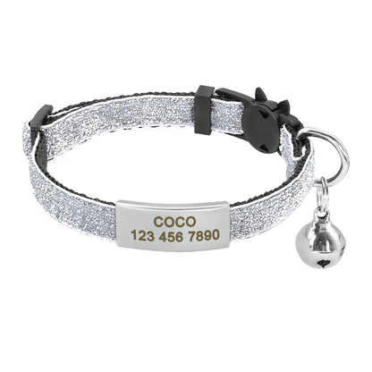 ShimmerGlow Personalized Quick-Release Cat Collar – Bling Sequin Safety ID Collar with Bell