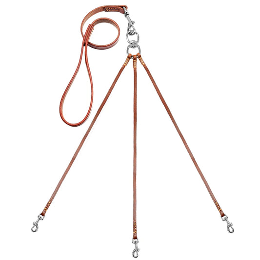 Effortless Trio: Leather No-Tangle Triple Dog Leash Coupler