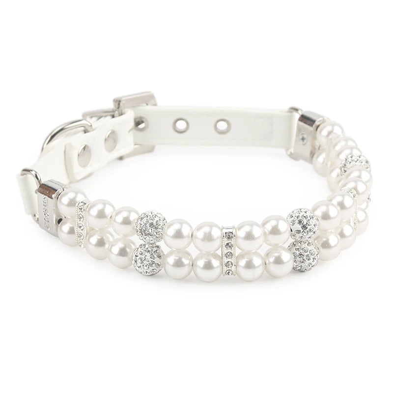 PearlGlow Artificial Pearl & Rhinestone Pet Collar – Elegant Party Necklace for Cats and Dogs