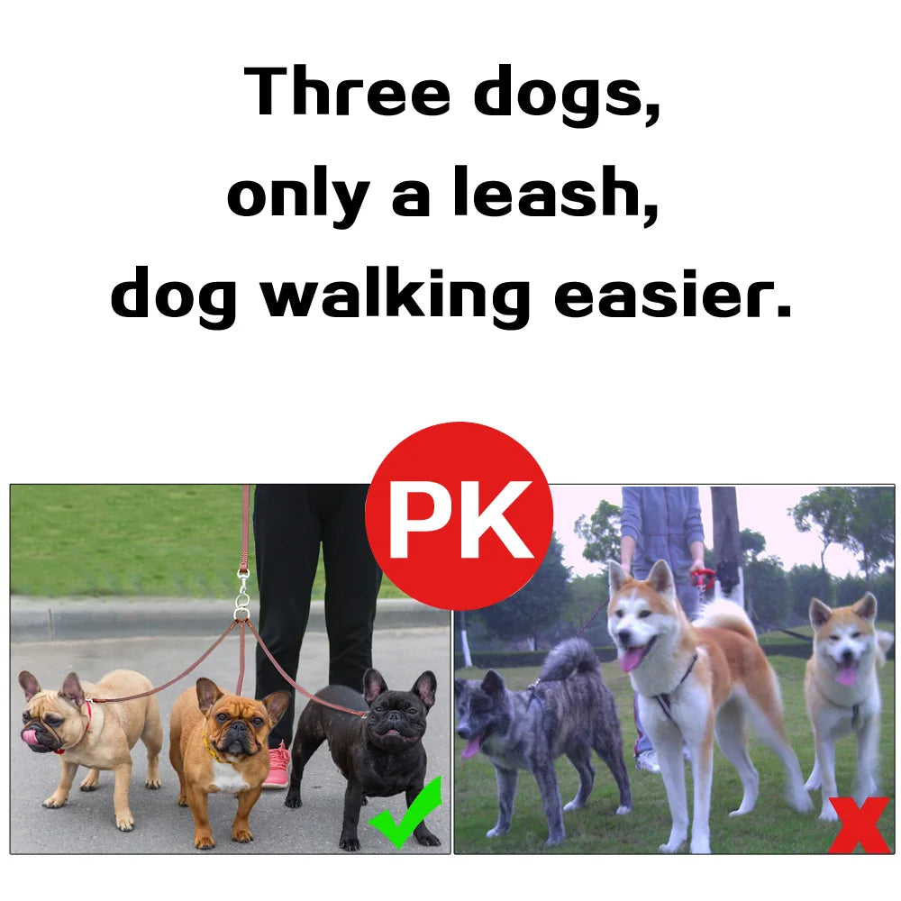 Effortless Trio: Leather No-Tangle Triple Dog Leash Coupler