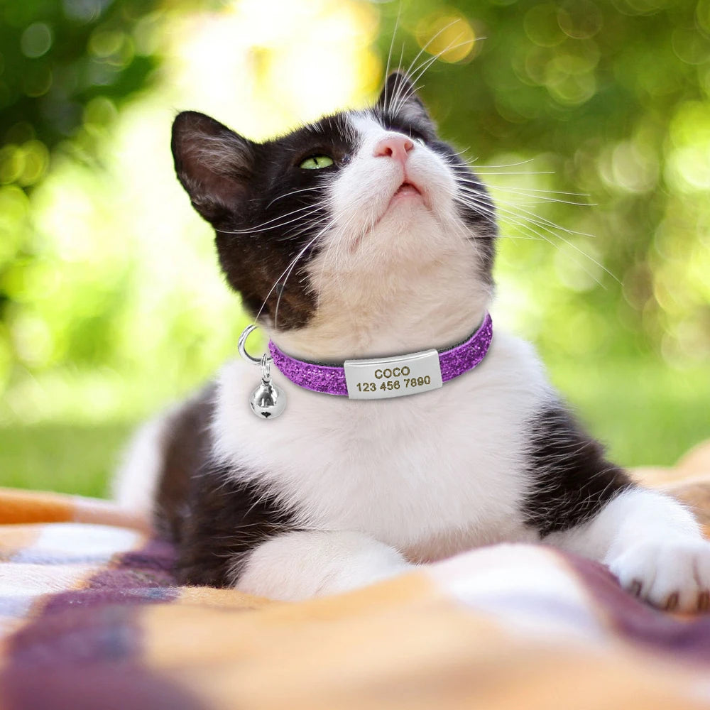 ShimmerGlow Personalized Quick-Release Cat Collar – Bling Sequin Safety ID Collar with Bell