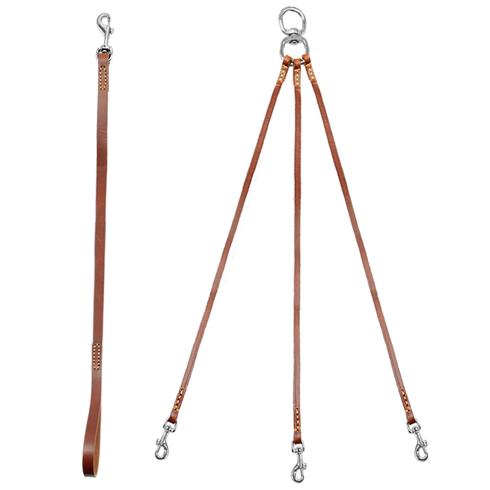 Effortless Trio: Leather No-Tangle Triple Dog Leash Coupler