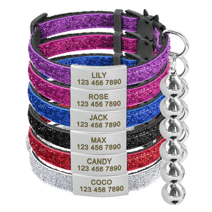 ShimmerGlow Personalized Quick-Release Cat Collar – Bling Sequin Safety ID Collar with Bell