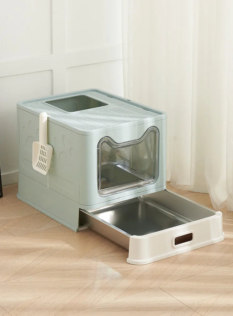 Cat Face Folding Drawer Litter Box – Spacious & Eco-Friendly Design