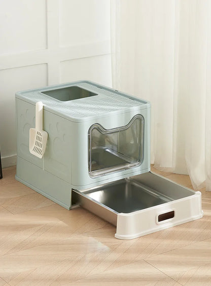 Cat Face Folding Drawer Litter Box – Spacious & Eco-Friendly Design