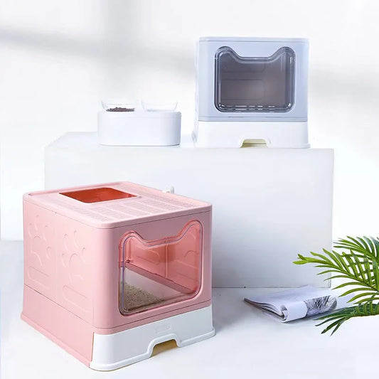 Cat Face Folding Drawer Litter Box – Spacious & Eco-Friendly Design