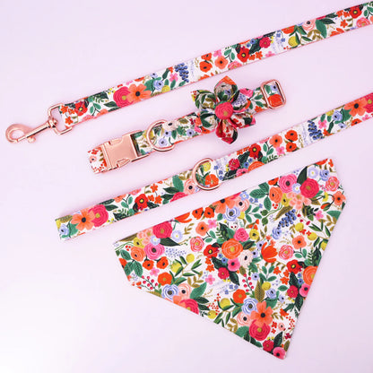 Elegant Floral Dog Harness Set with Personalized Collar & Leash