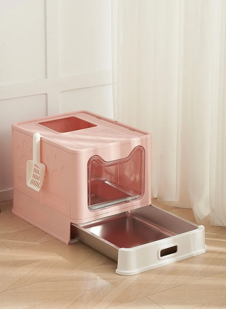 Cat Face Folding Drawer Litter Box – Spacious & Eco-Friendly Design