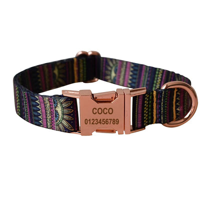 HeritagePaws Ethnic Dog Collar & Leash Set - Custom Engraved for All Breeds