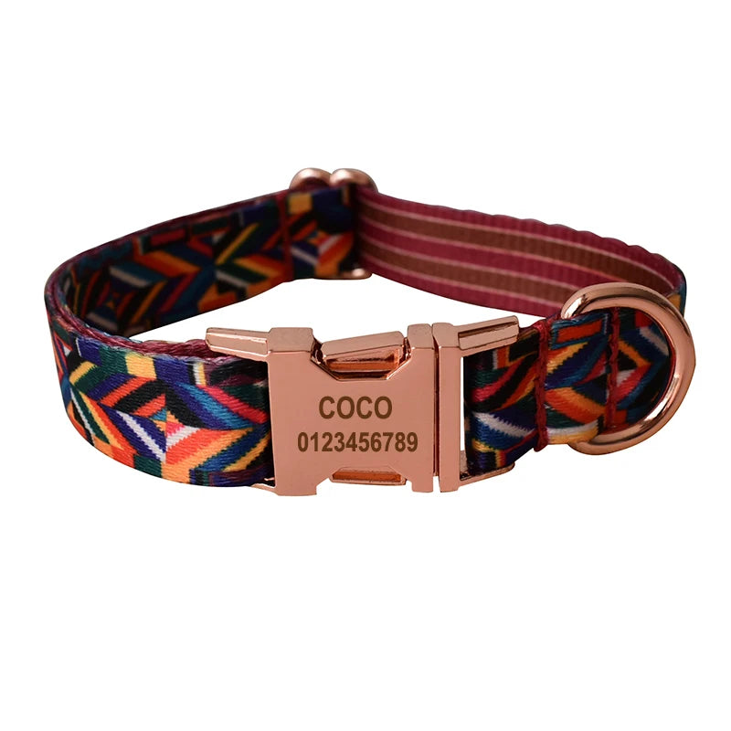 HeritagePaws Ethnic Dog Collar & Leash Set - Custom Engraved for All Breeds