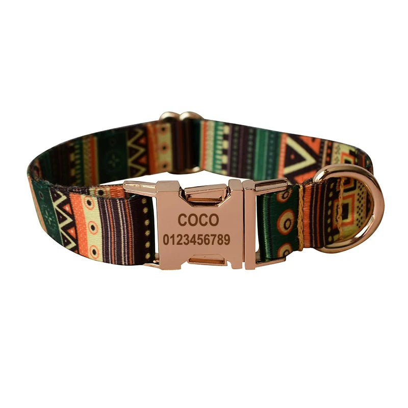 HeritagePaws Ethnic Dog Collar & Leash Set - Custom Engraved for All Breeds