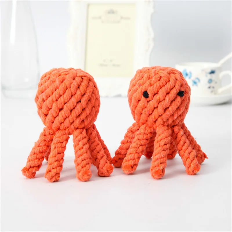 Colorful Handmade Cotton Rope Dog Chew Toy - Carrot, Bone, Pear, Octopus, Starfish, Crab and more