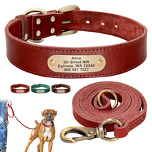 Load image into Gallery viewer, Personalized Leather Dog Collar Leash Set Free Engraved Nameplate