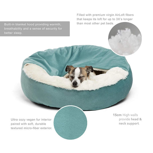Snuggle Haven Orthopedic Pet Bed with Cozy Hooded Blanket - Barking Meows