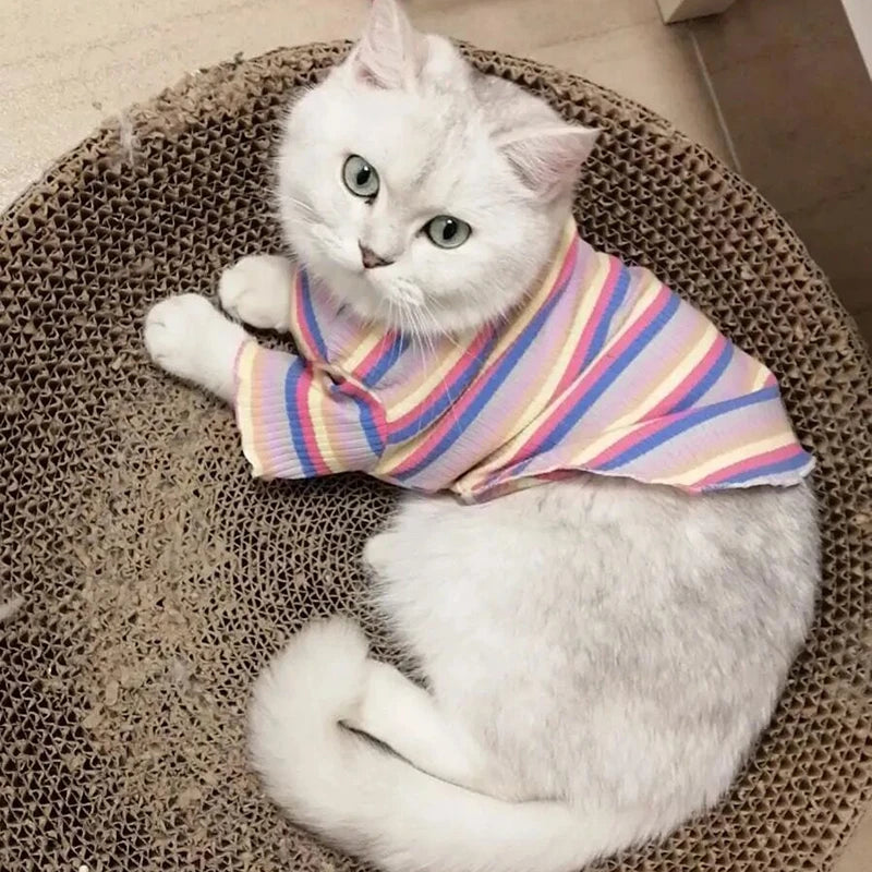 StripeSnug Cotton Pet Vest – Playful & Breathable Style for Cats & Puppies