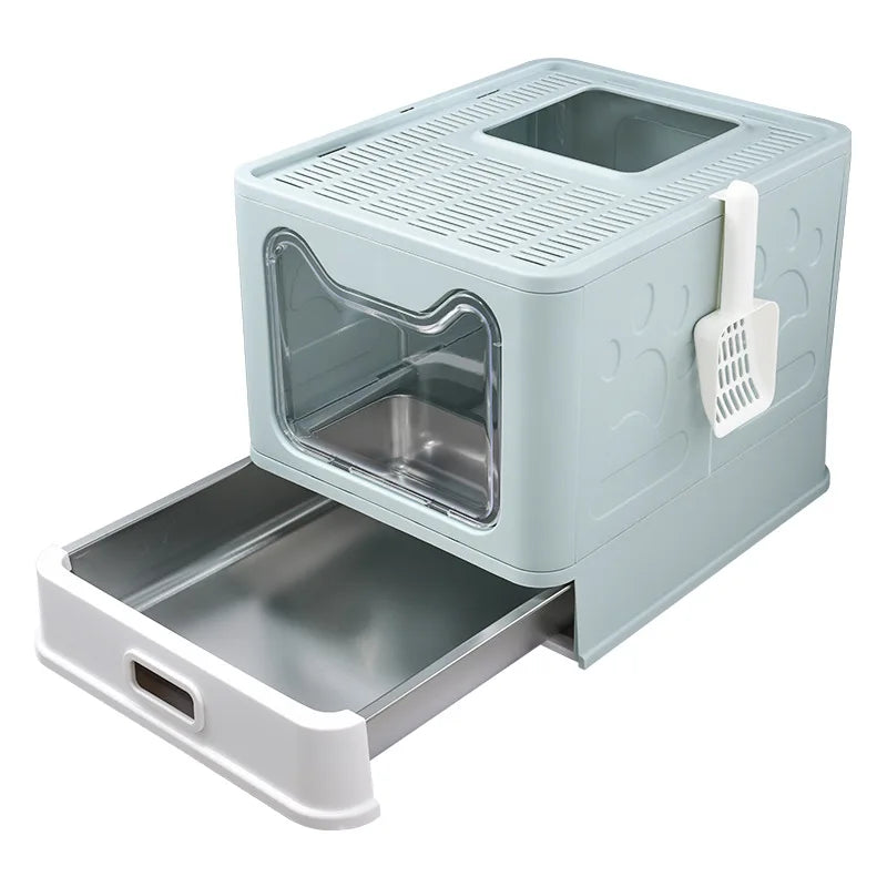 Cat Face Folding Drawer Litter Box – Spacious & Eco-Friendly Design