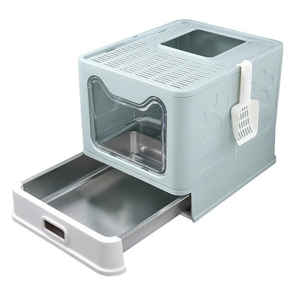 Cat Face Folding Drawer Litter Box – Spacious & Eco-Friendly Design