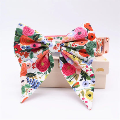 Elegant Floral Dog Harness Set with Personalized Collar & Leash