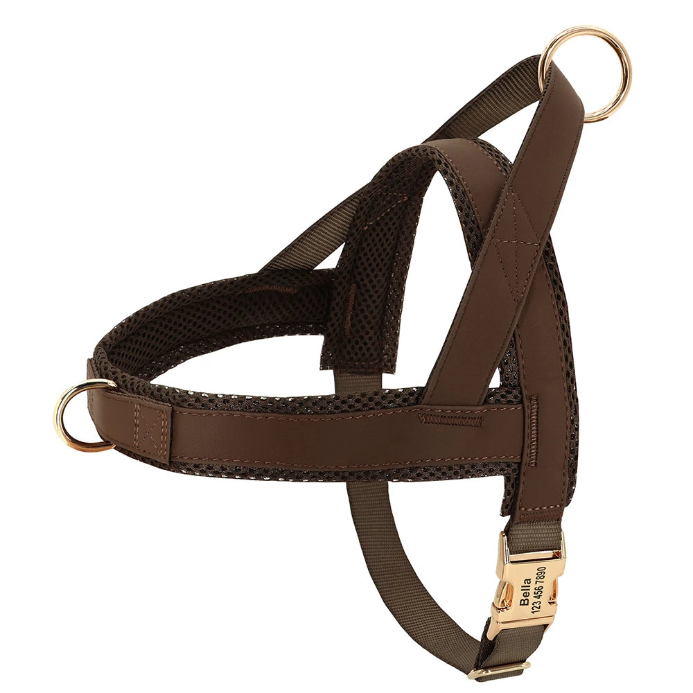 Personalized Leather Dog Collar & Harness Set with Custom ID – Perfect Fit for Every Dog