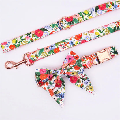Elegant Floral Dog Harness Set with Personalized Collar & Leash