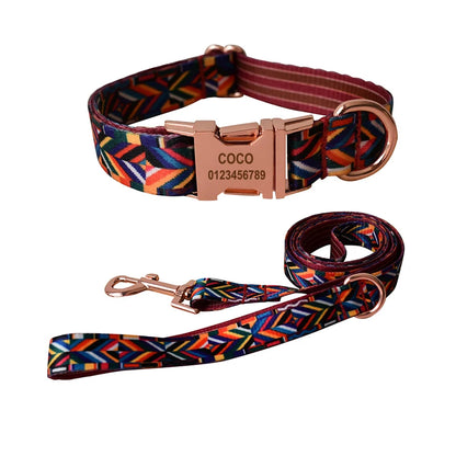 HeritagePaws Ethnic Dog Collar & Leash Set - Custom Engraved for All Breeds
