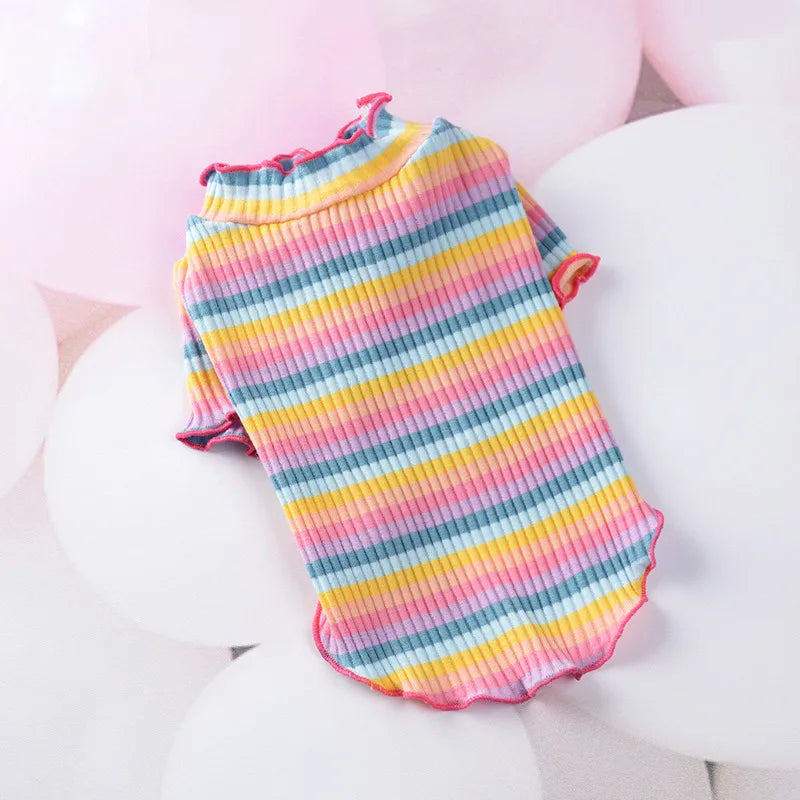 StripeSnug Cotton Pet Vest – Playful & Breathable Style for Cats & Puppies